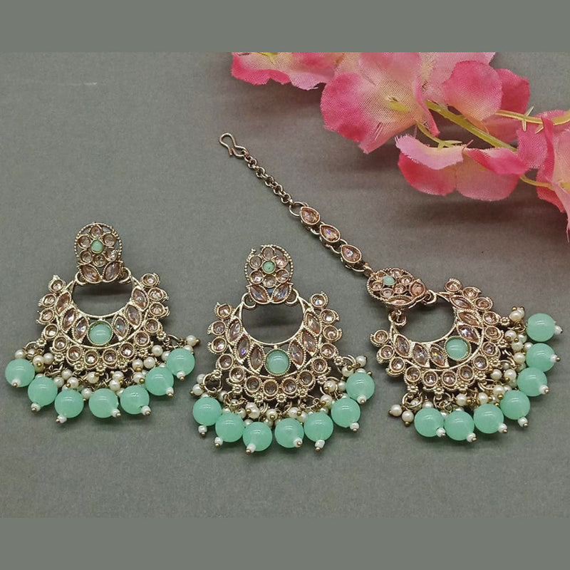 India Art Gold Plated Crystal Stone Earrings With Maangtikka