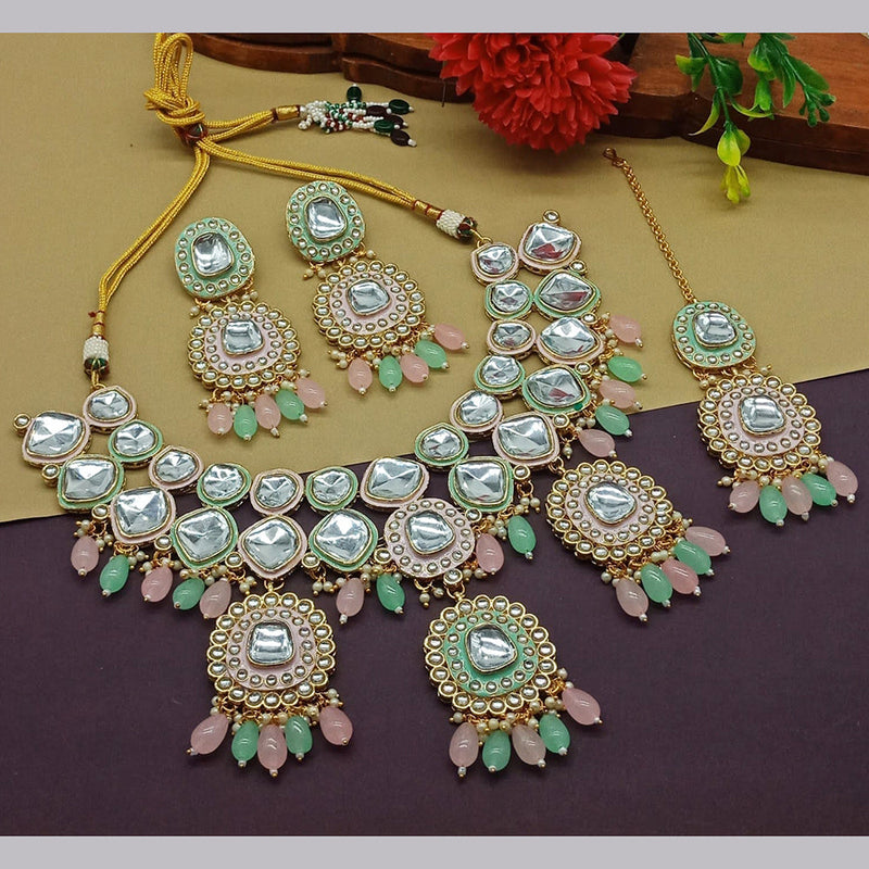 India Art Gold Plated Crystal Stone And Beads Necklace Set