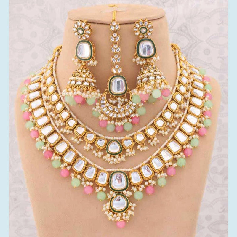 India Art Gold Plated Kundan Stone And Pearls Necklace Set