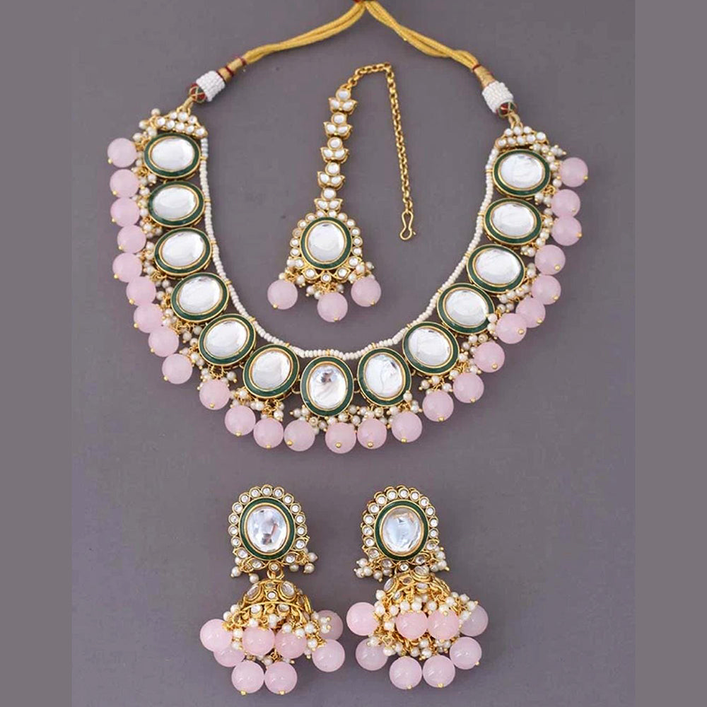 India Art Gold Plated Kundan Stone And Pearls Necklace Set