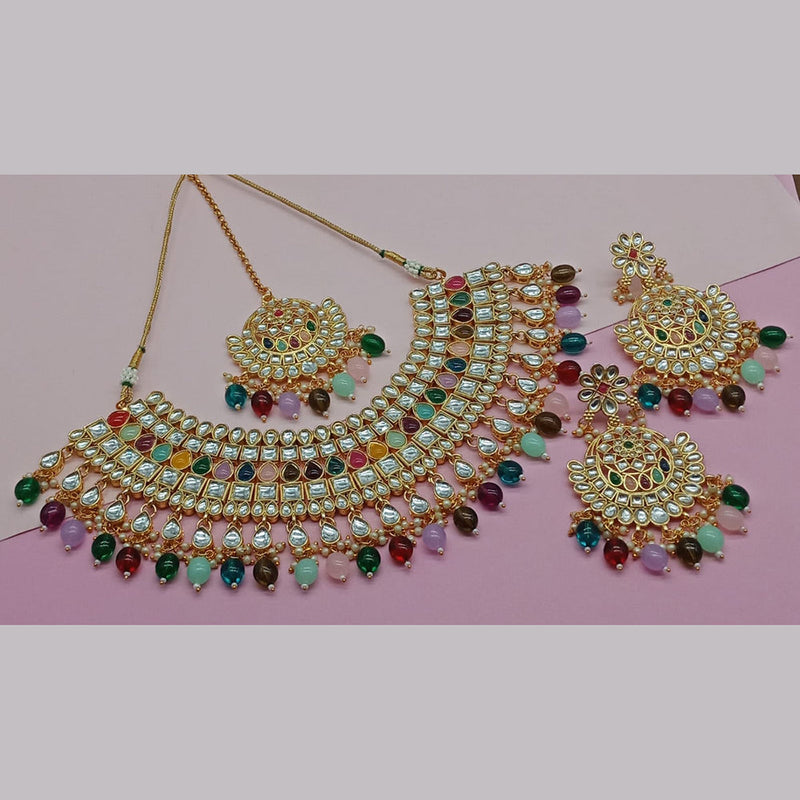 India Art Gold Plated Kundan Stone And Pearls Necklace Set