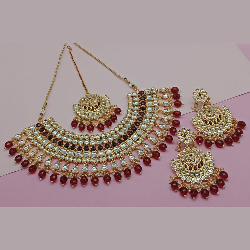 India Art Gold Plated Kundan Stone And Pearls Necklace Set