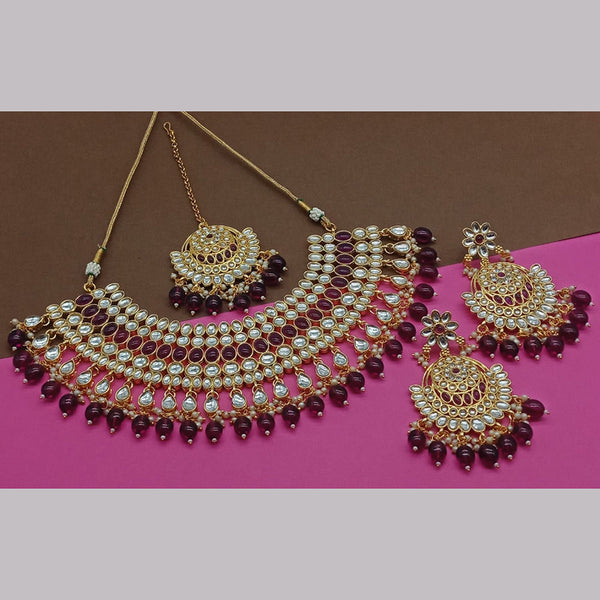 India Art Gold Plated Kundan Stone And Pearls Necklace Set