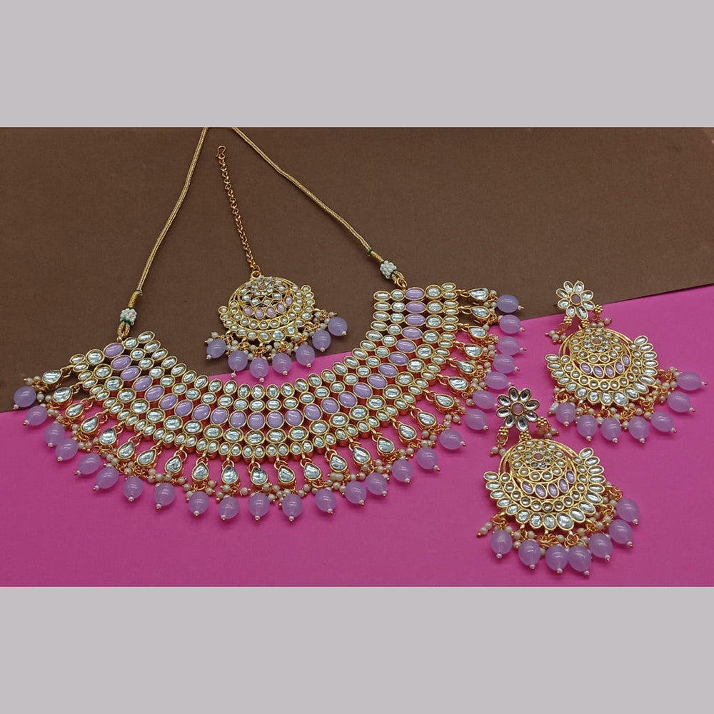 India Art Gold Plated Kundan Stone And Pearls Necklace Set