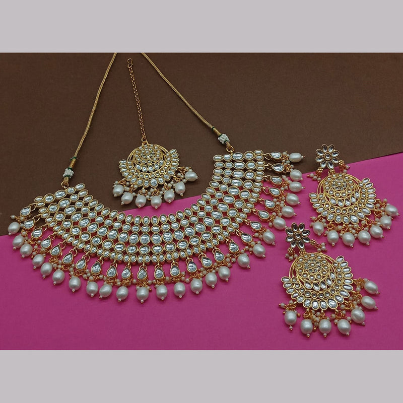 India Art Gold Plated Kundan Stone And Pearls Necklace Set