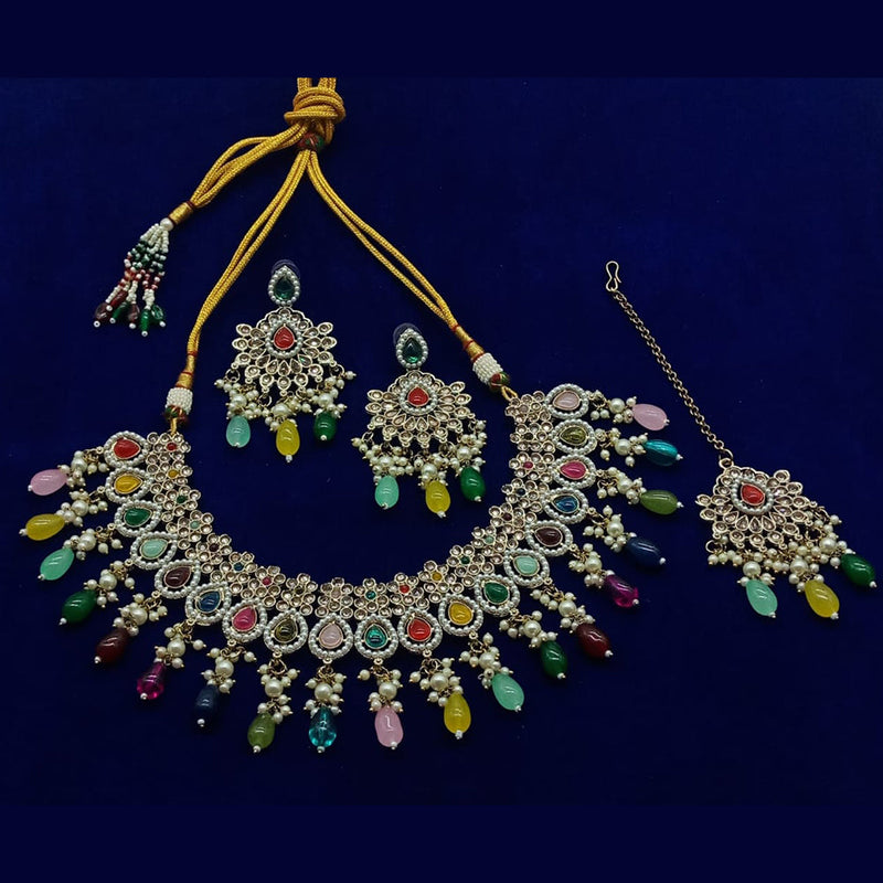 India Art Gold Plated Kundan Stone And Pearls Necklace Set