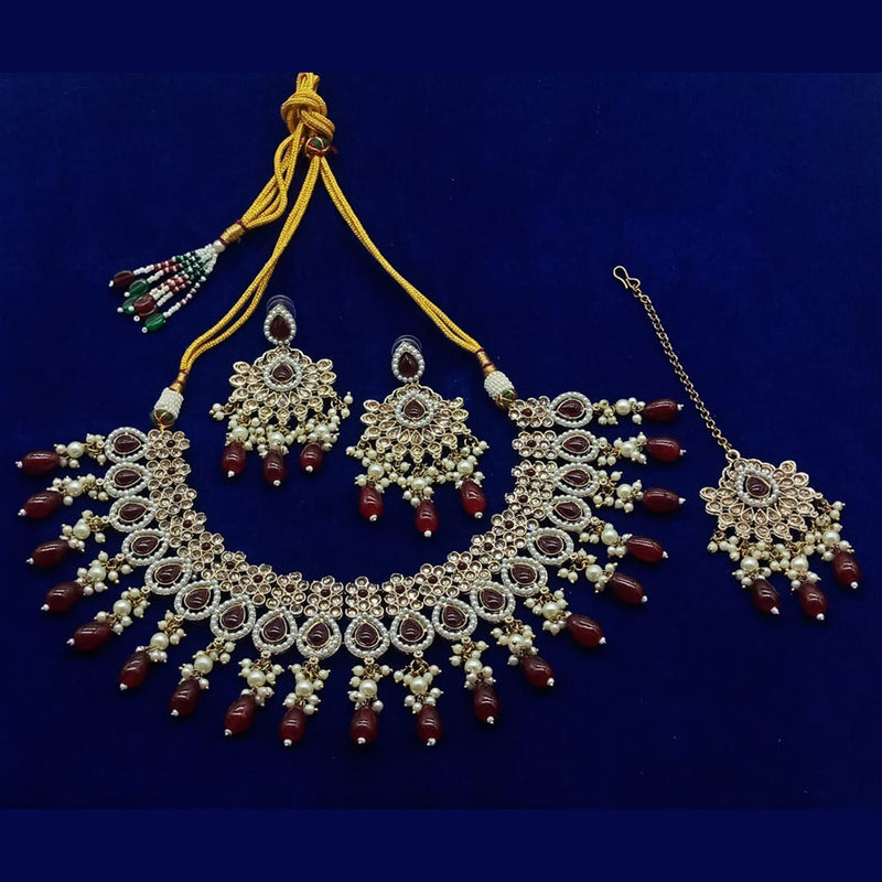 India Art Gold Plated Kundan Stone And Pearls Necklace Set