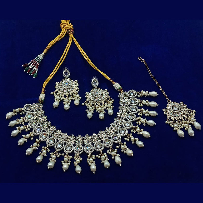 India Art Gold Plated Kundan Stone And Pearls Necklace Set