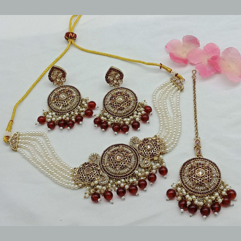 India Art Gold Plated Pearl Choker Necklace Set