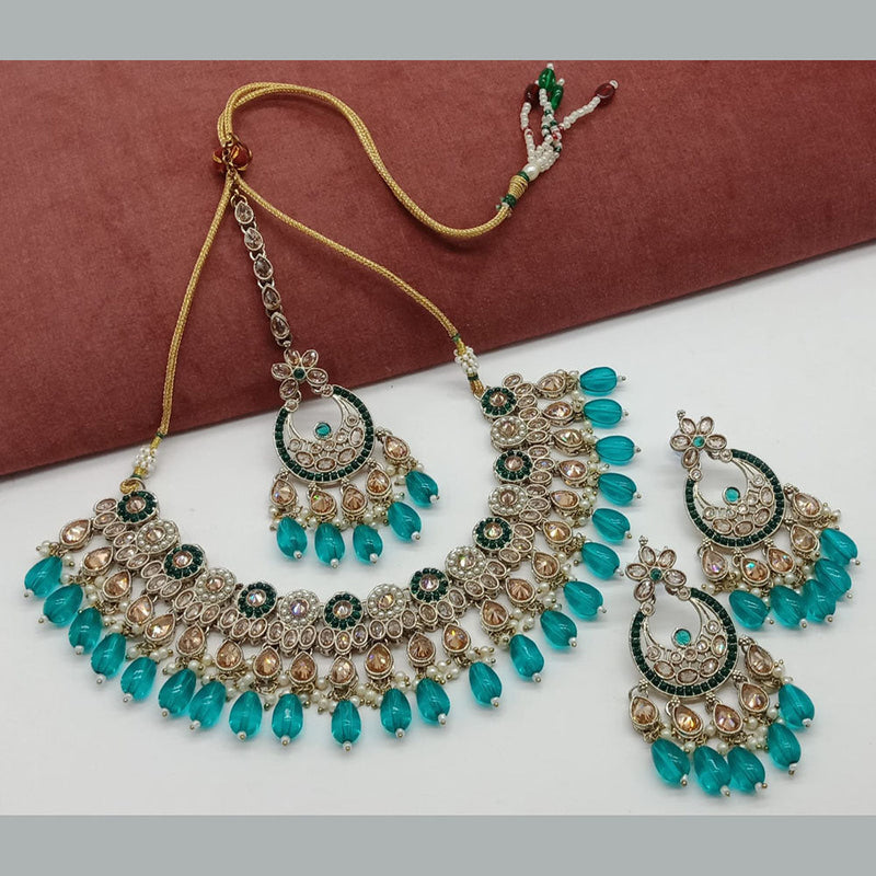 India Art Gold Plated Crystal Stone And Beads Necklace Set