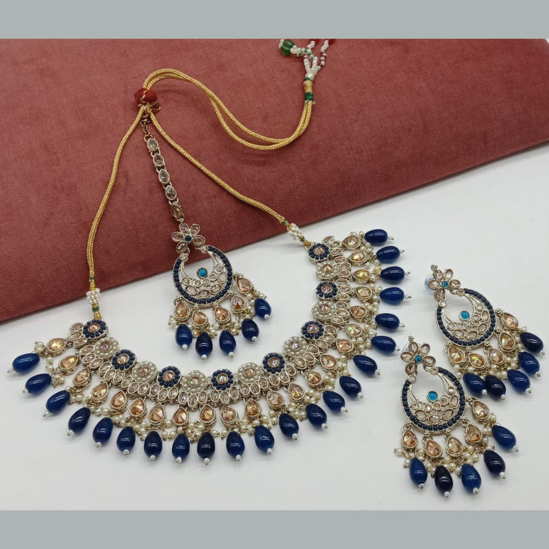 India Art Gold Plated Crystal Stone And Beads Necklace Set