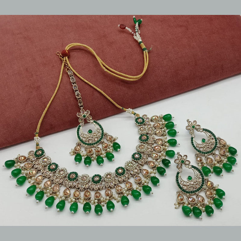 India Art Gold Plated Crystal Stone And Beads Necklace Set