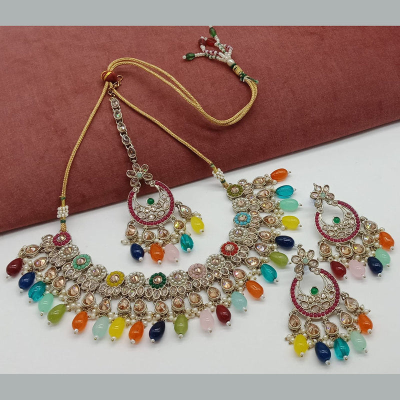 India Art Gold Plated Crystal Stone And Beads Necklace Set