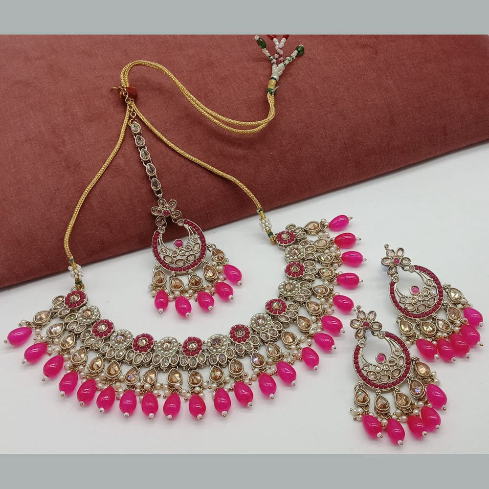 Indian Bridal - deals Stone Set In A Gold Colored Base Embellished With Beadwork In Hot Pink