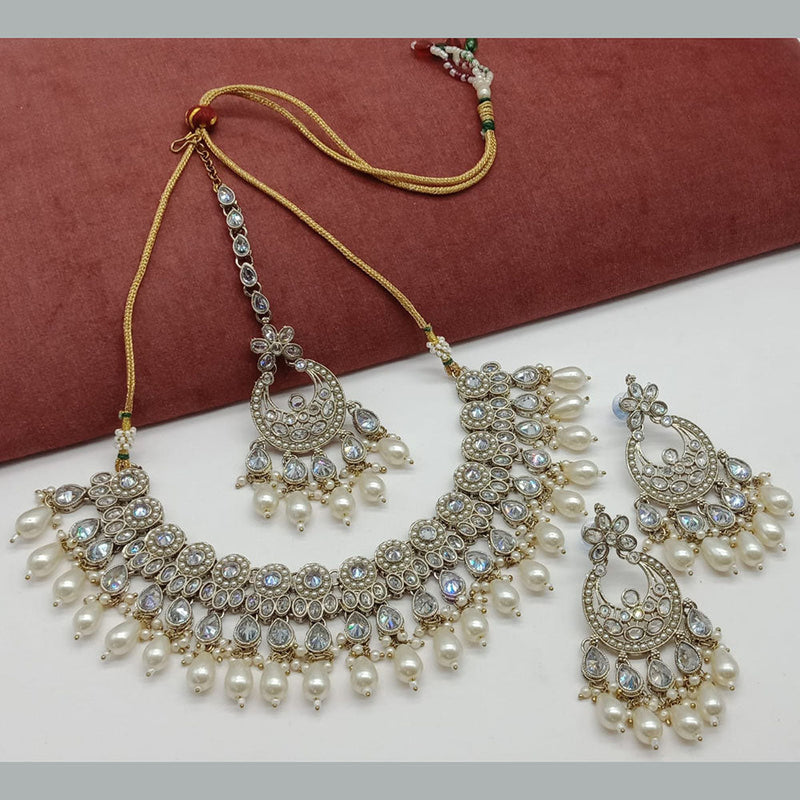 India Art Gold Plated Crystal Stone And Beads Necklace Set