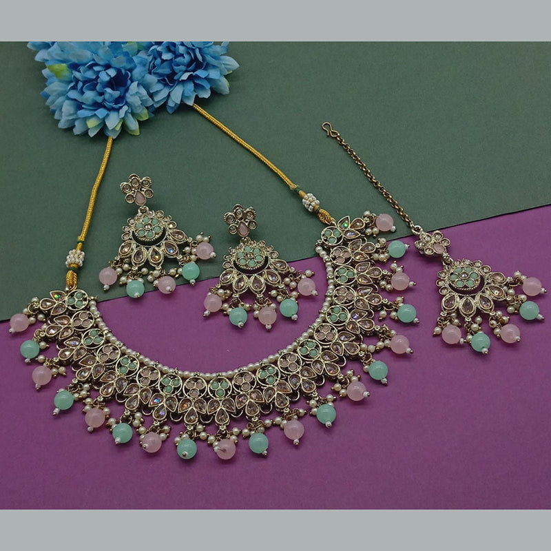 India Art Gold Plated Crystal Stone And Beads Necklace Set