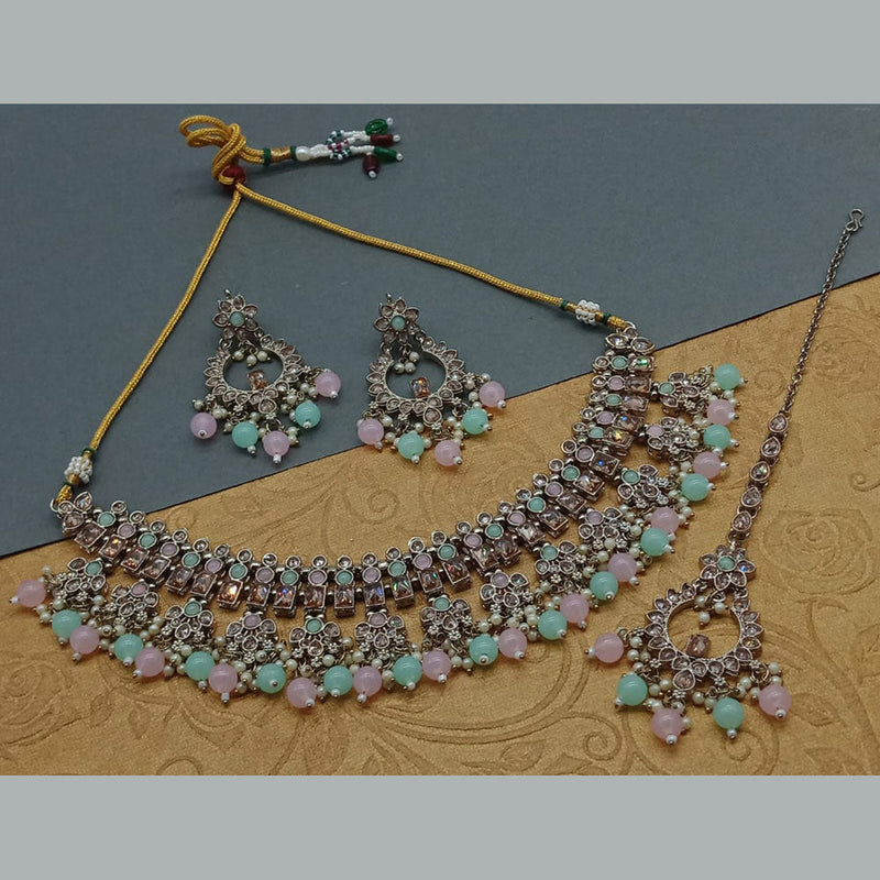 India Art Gold Plated Crystal Stone And Beads Necklace Set