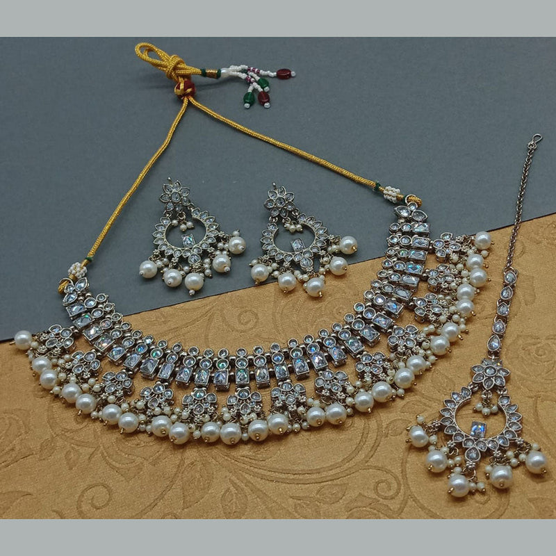 India Art Gold Plated Crystal Stone And Beads Necklace Set