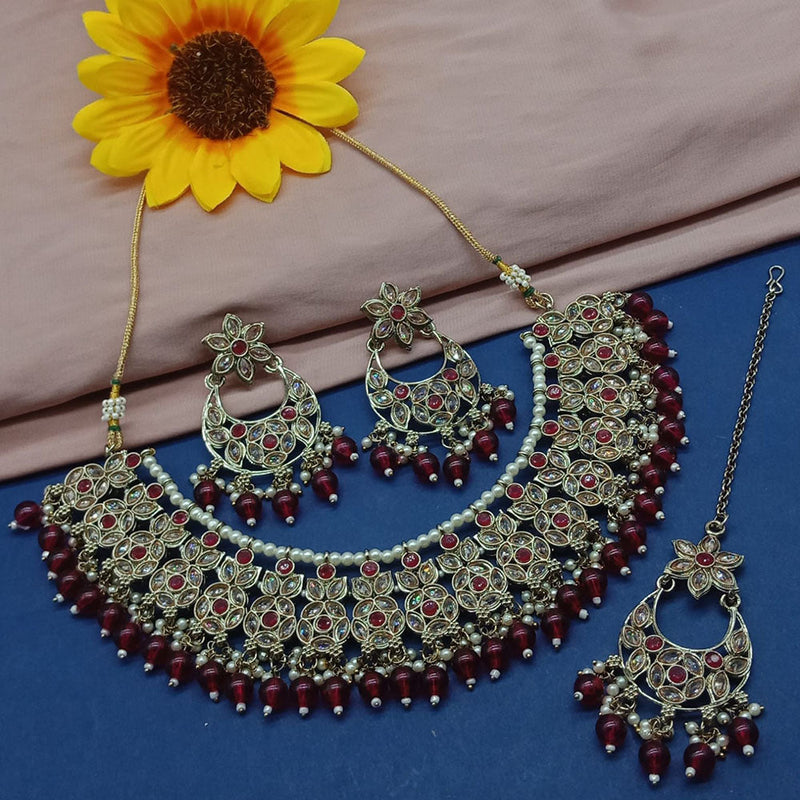 India Art Gold Plated Crystal Stone And Beads Necklace Set