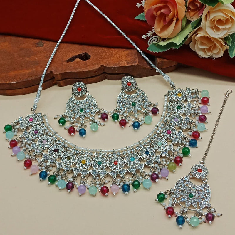 India Art  Crystal Stone And Beads Necklace Set