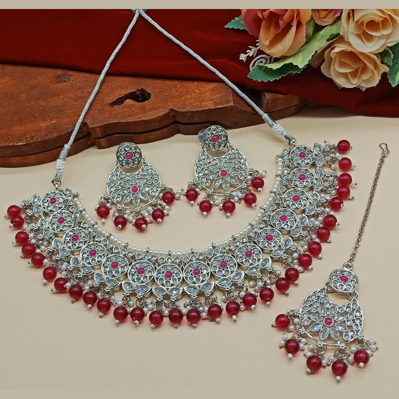 India Art  Crystal Stone And Beads Necklace Set