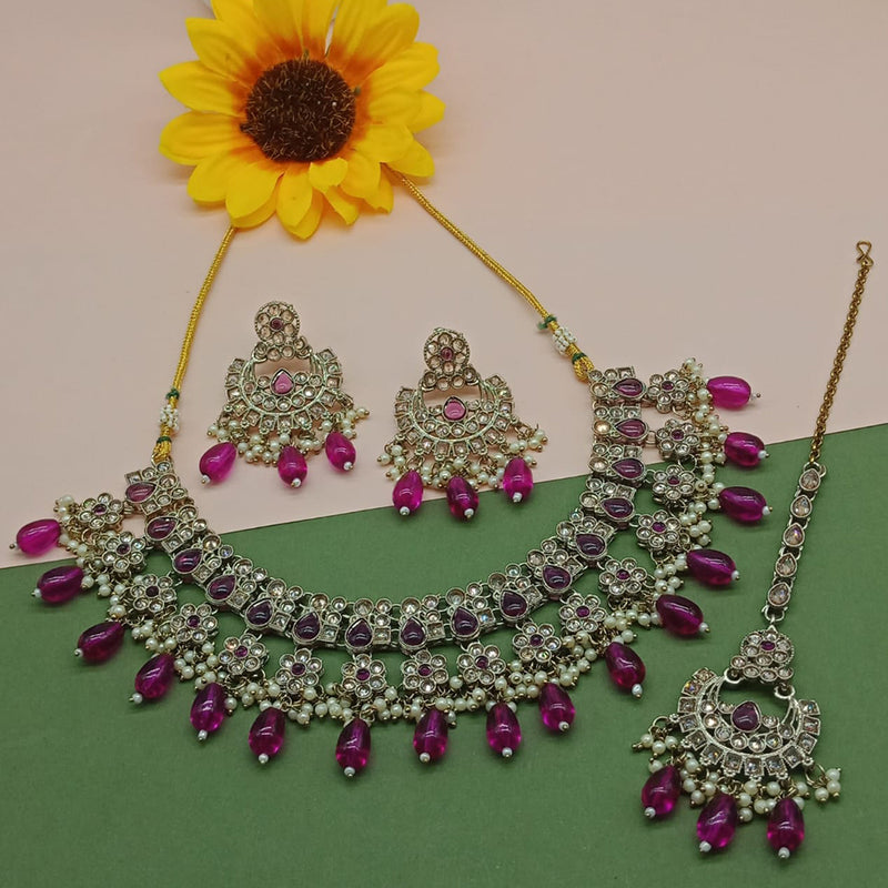 India Art Gold Plated Crystal Stone And Beads Necklace Set