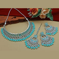India Art Silver Plated Crystal Stone And Beads Necklace Set