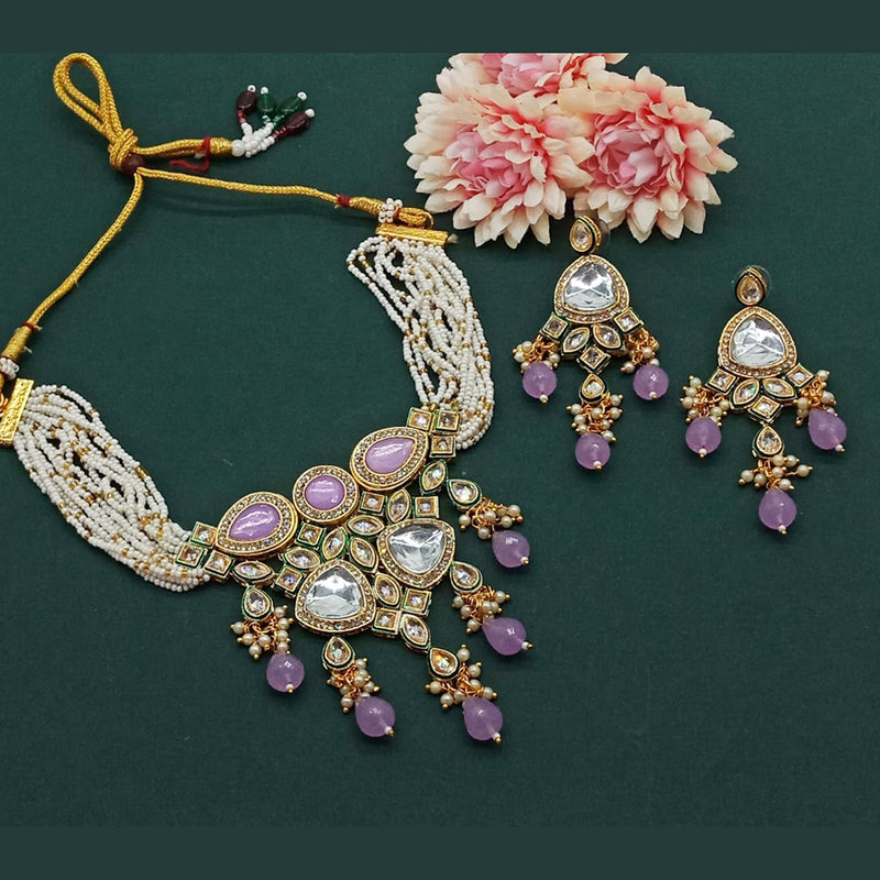 India Art Gold Plated Polki Kundan And Pearl Choker Necklace Set