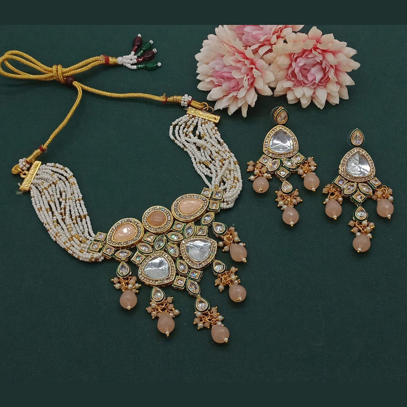 India Art Gold Plated Polki Kundan And Pearl Choker Necklace Set