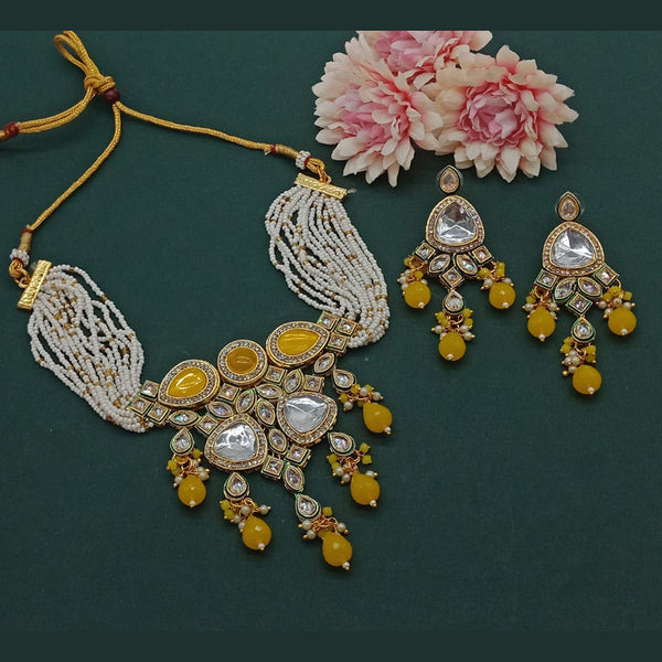 India Art Gold Plated Polki Kundan And Pearl Choker Necklace Set