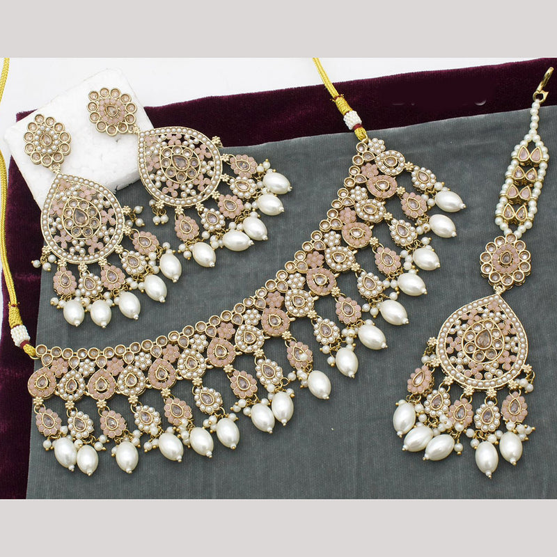 India Art Gold Plated Pota Stone And Pearl Necklace Set