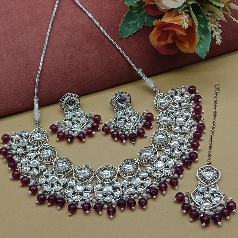 India Art Silver Plated Kundan Stone And Pearls Necklace Set