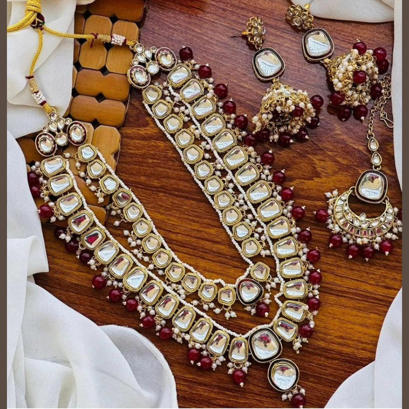 India Art Gold Plated Kundan Stone And Pearls Long Necklace Set