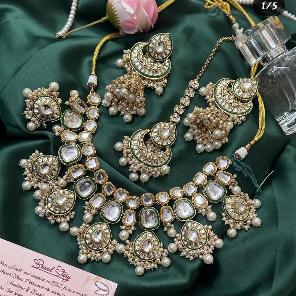 India Art Gold Plated Kundan Stone And Pearls Necklace Set