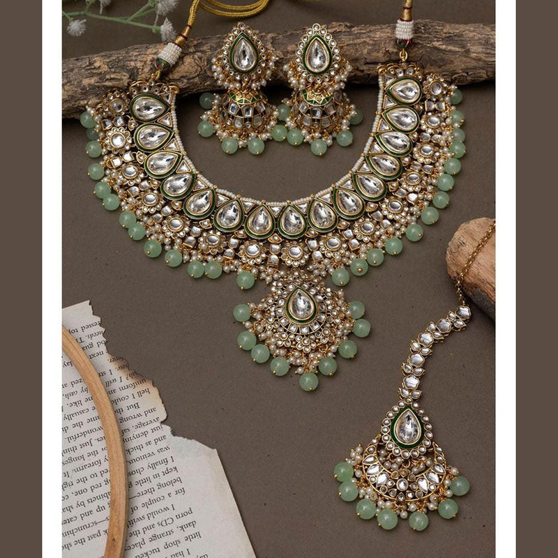 India Art Gold Plated Kundan Stone And Pearls Necklace Set