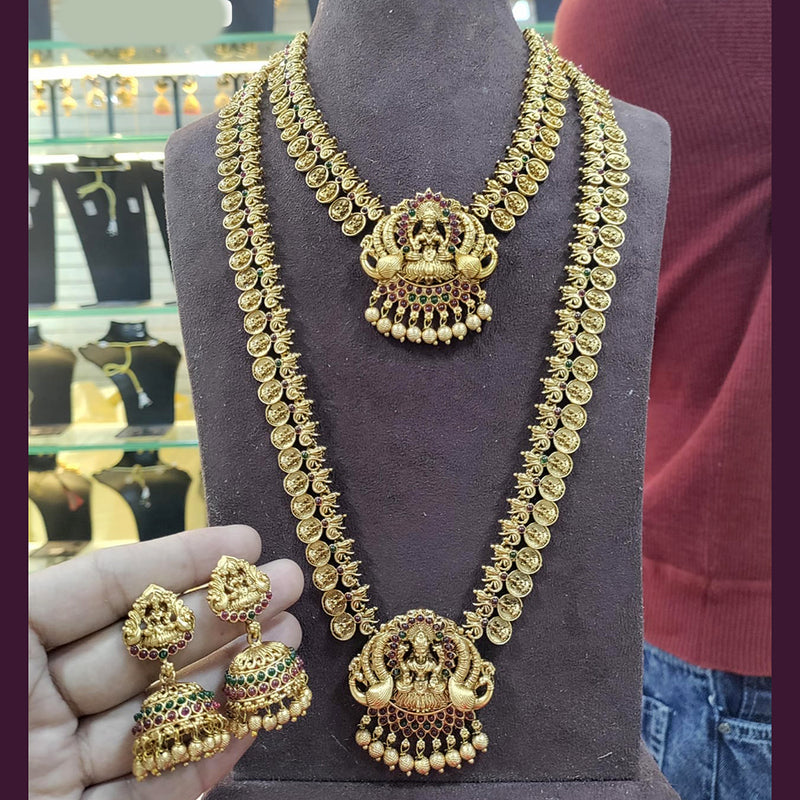 India Art Gold Plated Pota Stone Temple Necklace Combo Set