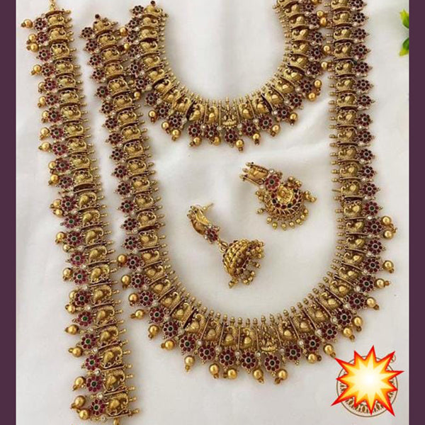 India Art Gold Plated Pota Stone Necklace Combo Set