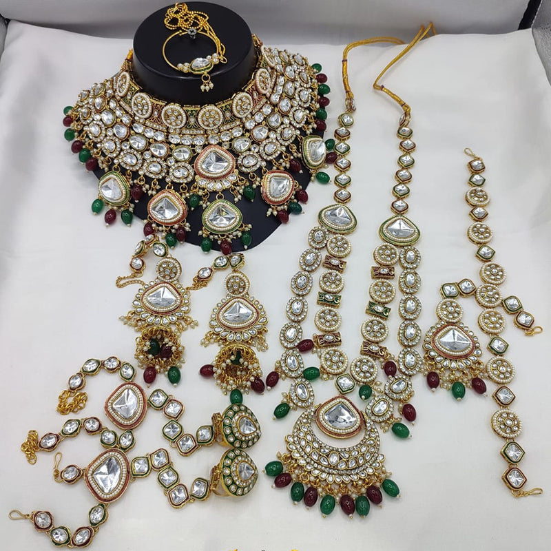 India Art Gold Plated Kundan Stone And Beads Bridal Set