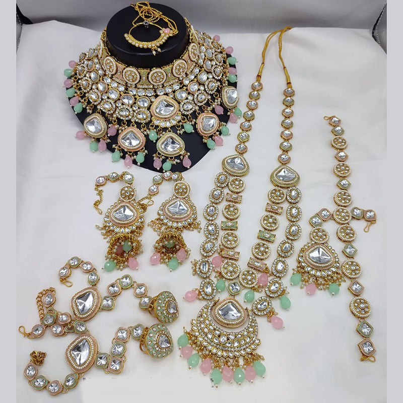 India Art Gold Plated Kundan Stone And Beads Bridal Set