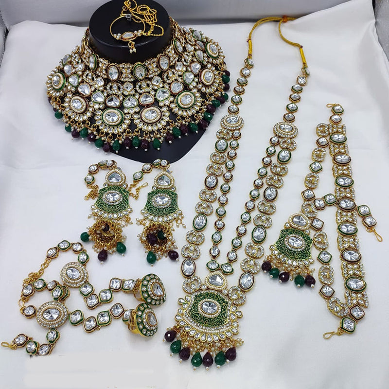 India Art Gold Plated Kundan Stone And Beads Bridal Set