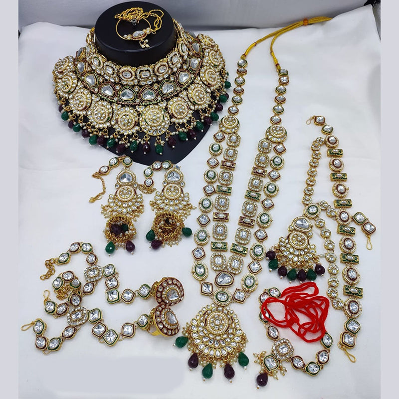 India Art Gold Plated Kundan Stone And Beads Bridal Set