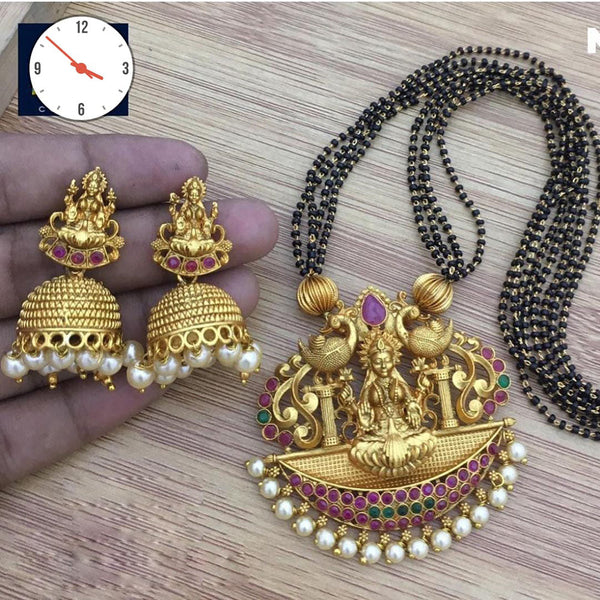 India Art Gold Plated Pota Stone And Pearls Temple Manglasutra