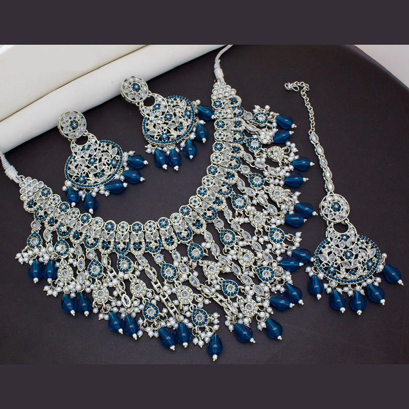 India Art Silver Plated Crystal Stone And Beads Necklace Set