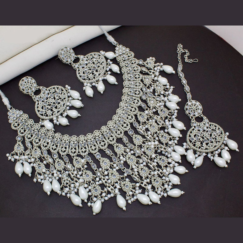 India Art Silver Plated Crystal Stone And Beads Necklace Set