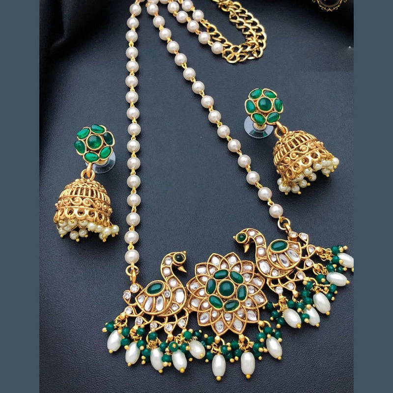 India Art Gold Plated Pota Stone And Beads Choker Necklace Set