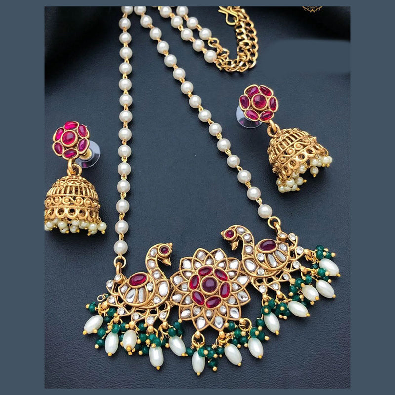 India Art Gold Plated Pota Stone And Beads Choker Necklace Set