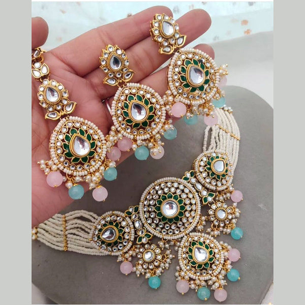 India Art Gold Plated Kundan Stone And Pearls Necklace Set