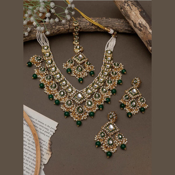 India Art Gold Plated Kundan Stone And Beads Necklace Set