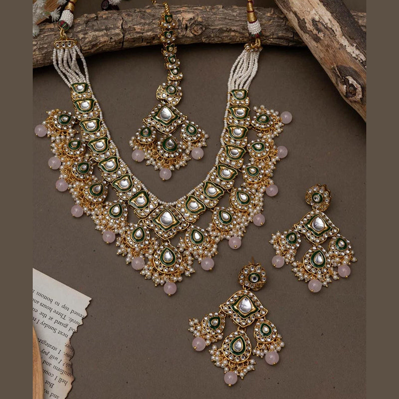 India Art Gold Plated Kundan Stone And Beads Necklace Set