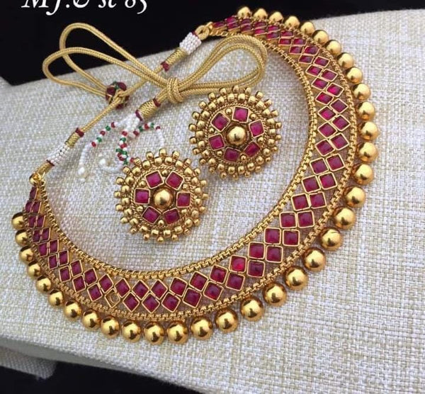 India Art Gold Plated Pota Stone Necklace Set